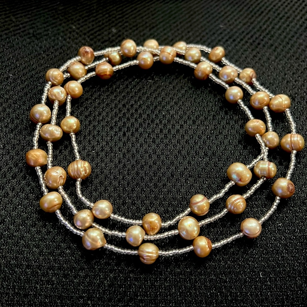 New Gold Fresh Water Pearls Long Lariat Statement Necklace Gift Box